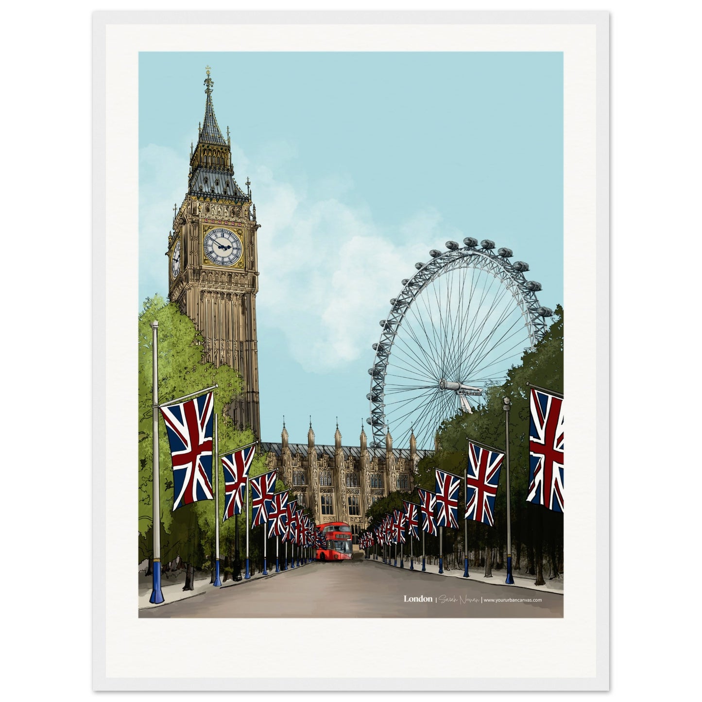 London - Personalised Subtle Title print, size 45x60cm, framed in white, featuring a tailored depiction of London's timeless architecture and landmarks.