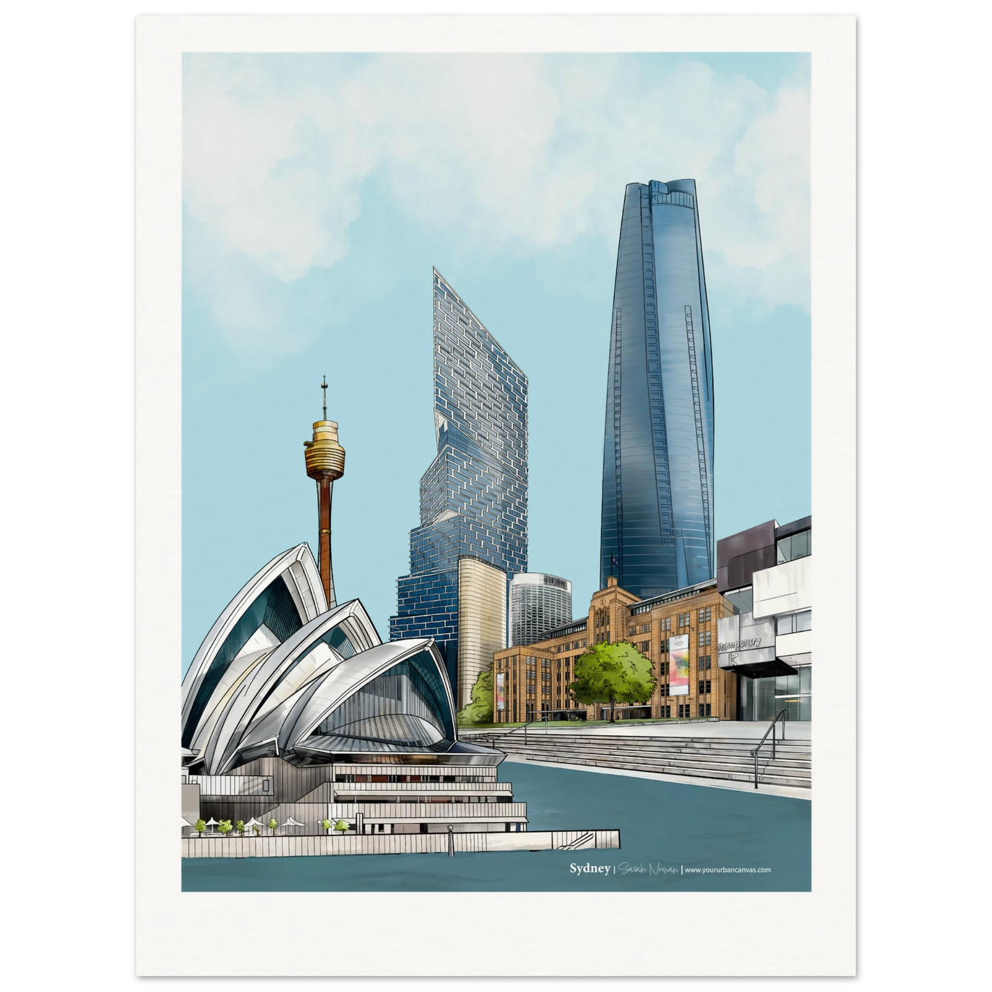 Sydney - Personalised Subtle Title print, featuring Sydney's skyline, Quay Quarter Tower, and the Harbour, customised with your own text.