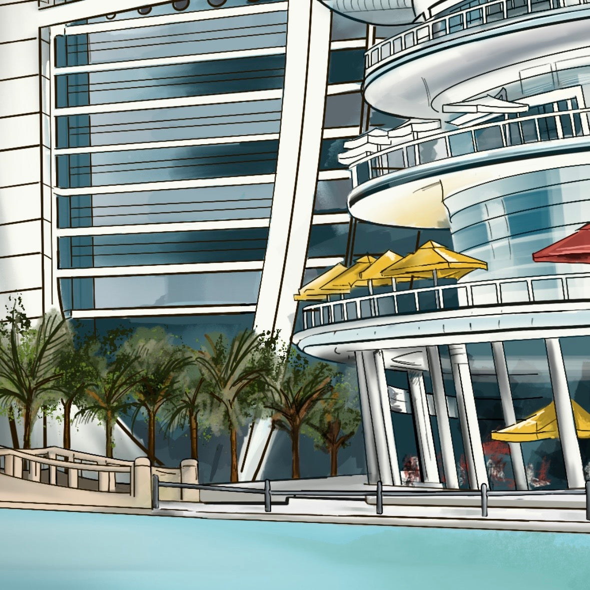 Dubai Cityscape  Art | Burj Khalifa, Dubai Mall, Burj Al Arab