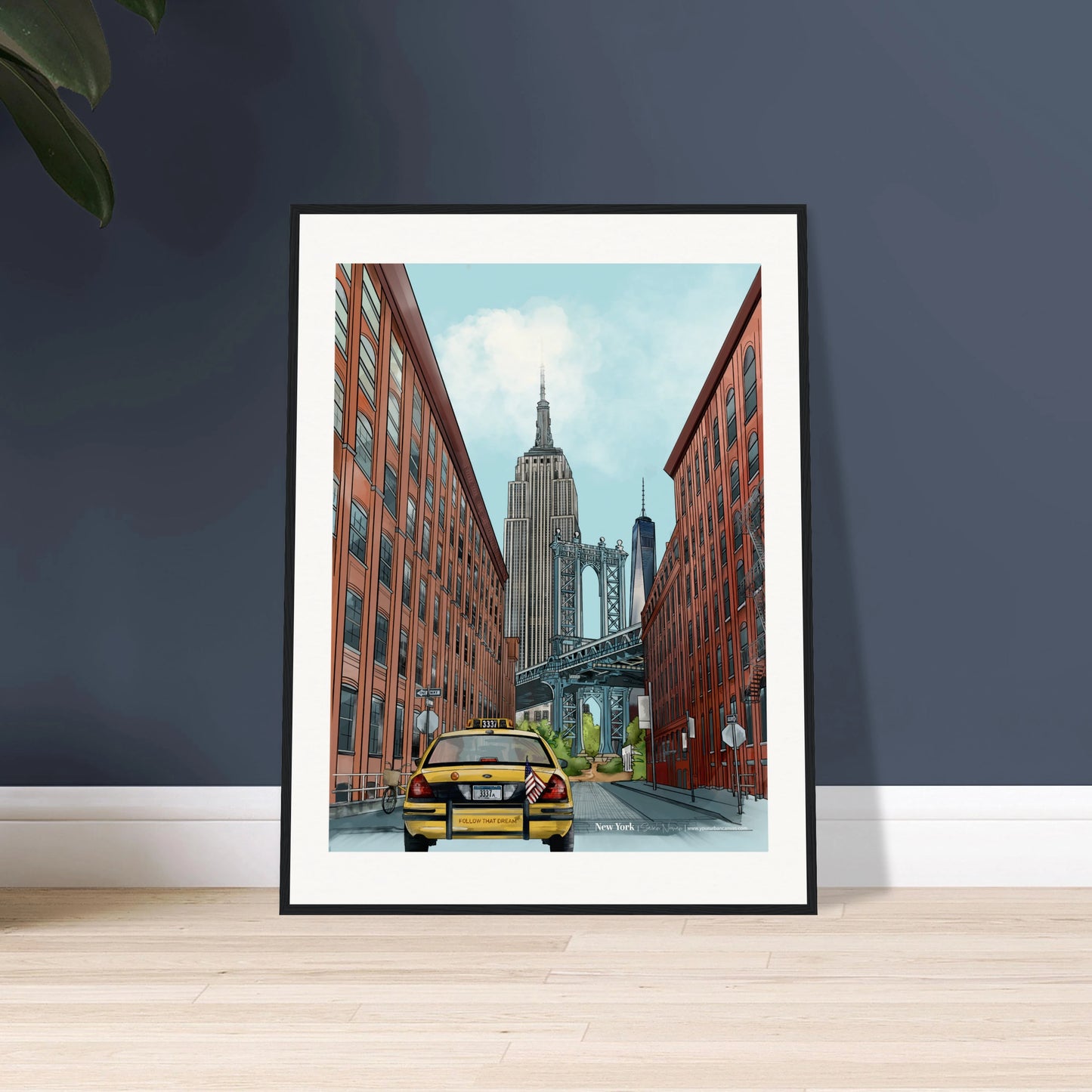 Wall Art by Sarah Noonan of Your Urban Canvas New York painting, highlighting the intricate details of the Manhattan Bridge with its steel structure and urban cityscape.