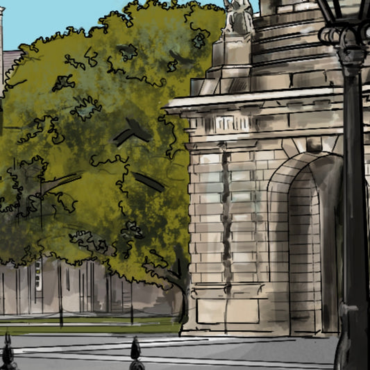 Close up of monument in the Front Square in Trinity College - Charming Irish artwork by artist Sarah Noonan.