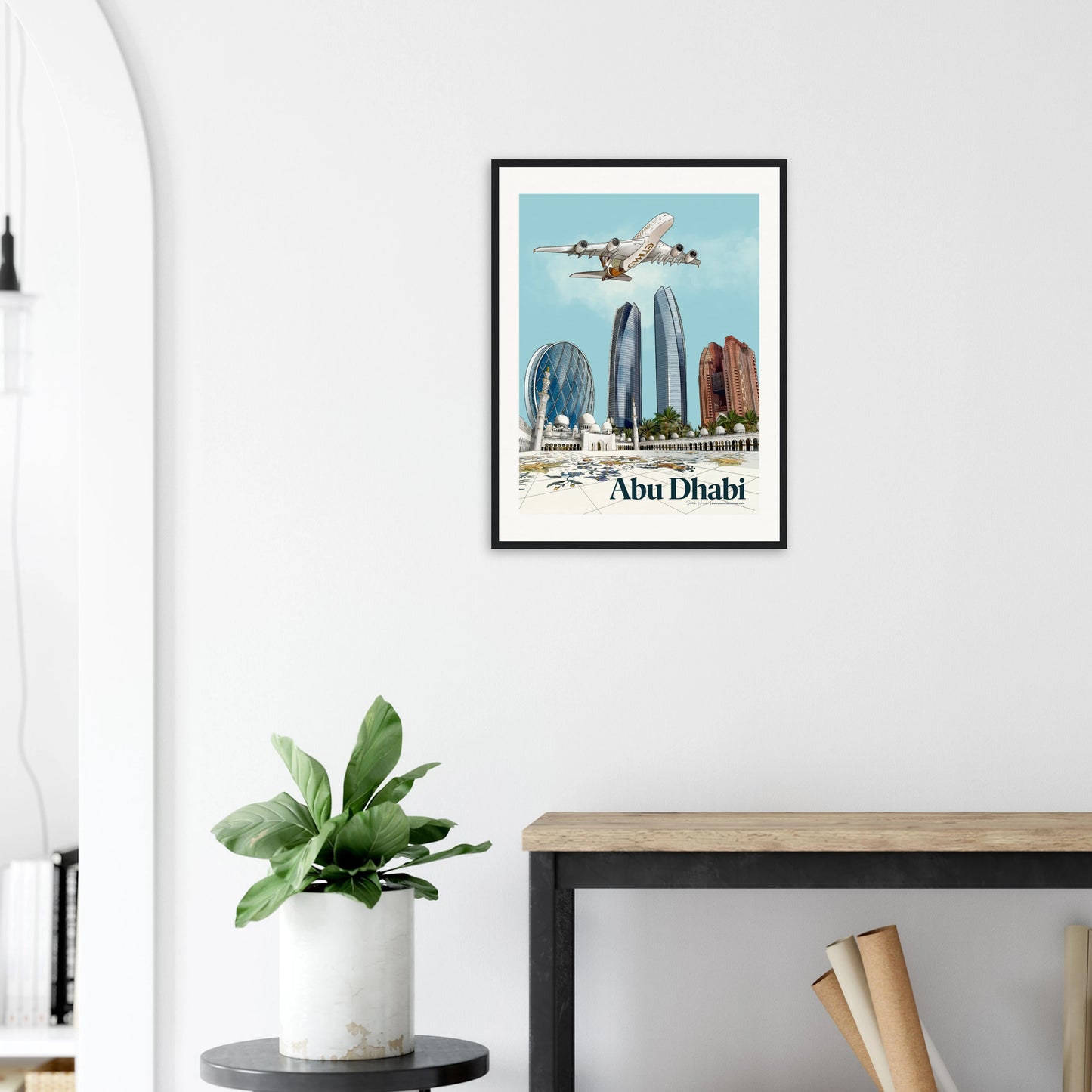 Abu Dhabi Cityscape Art Print | Etihad Airways Airbus A380