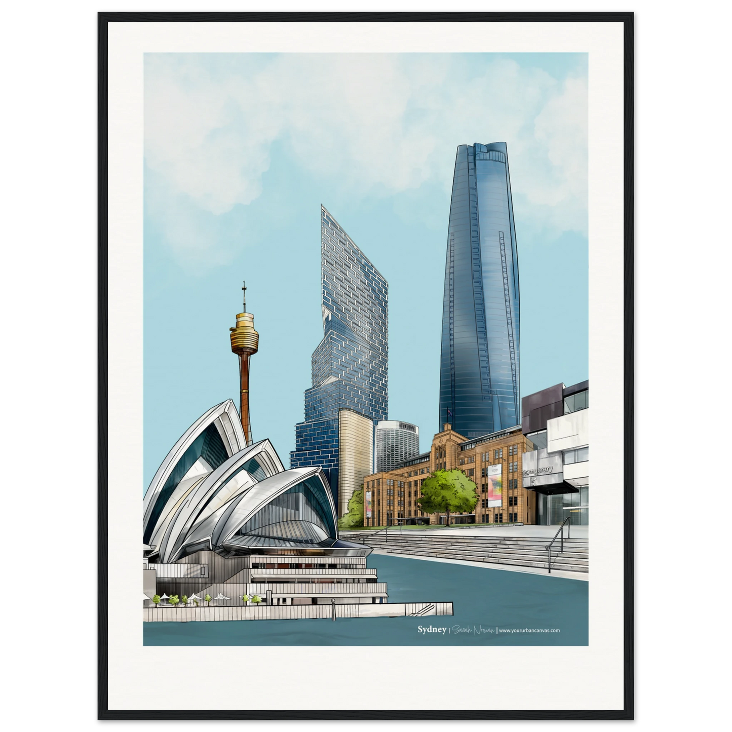 A perfect Sydney gift - Subtle Title print, size 60x80cm, framed in black, emphasizing the intricate elements of Sydney's dynamic cityscape.