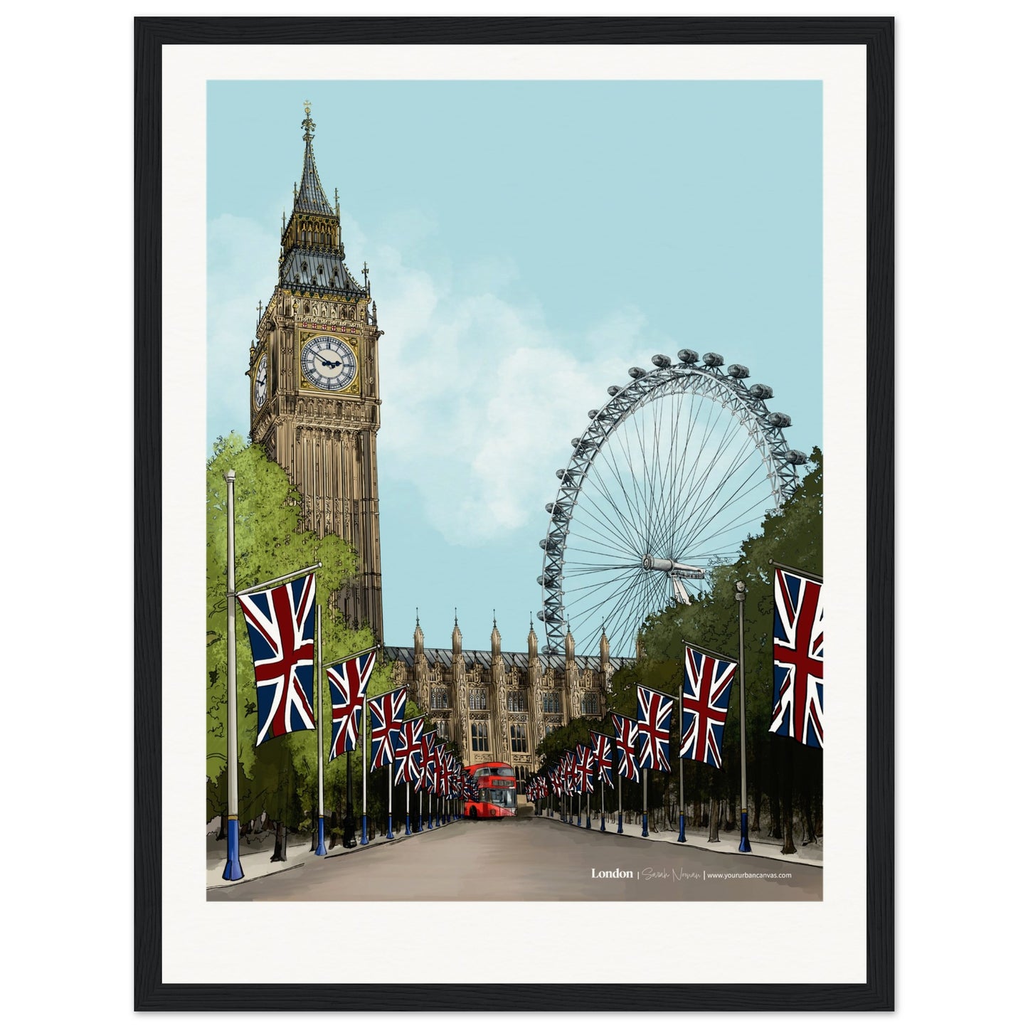 London - Personalised Subtle Title print, size 30x40cm, framed in black, presenting a sleek, custom tribute to London's iconic skyline.