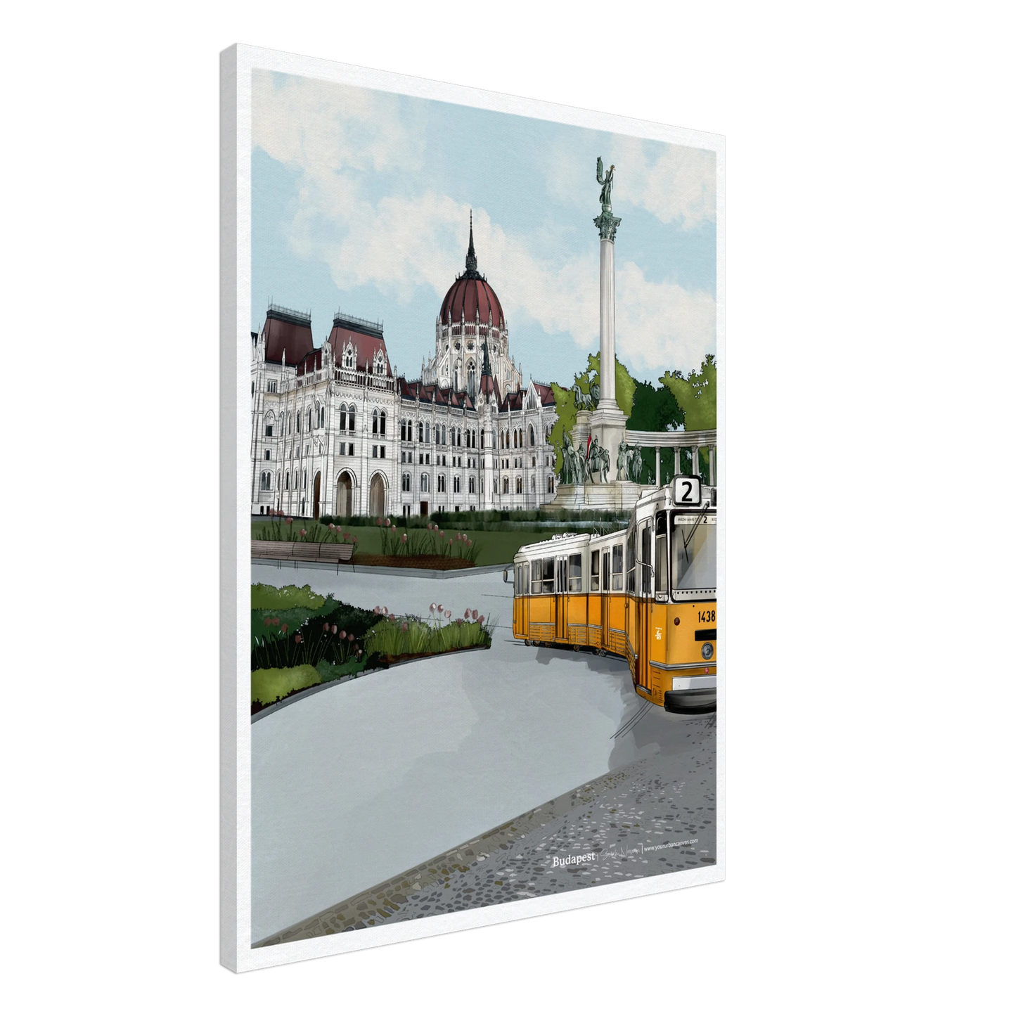 Budapest - Subtle Title print on canvas, size 60x80cm, highlighting a refined and timeless composition of Budapest's most beloved landmarks with soft details.
