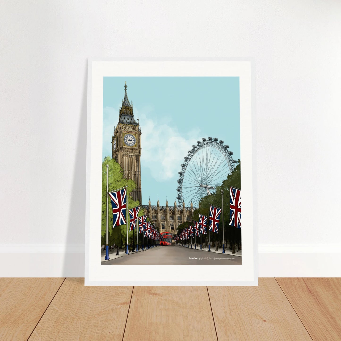 London - Subtle Title print, size 45x60cm, framed in white, offering a delicate and sophisticated representation of London's timeless charm.