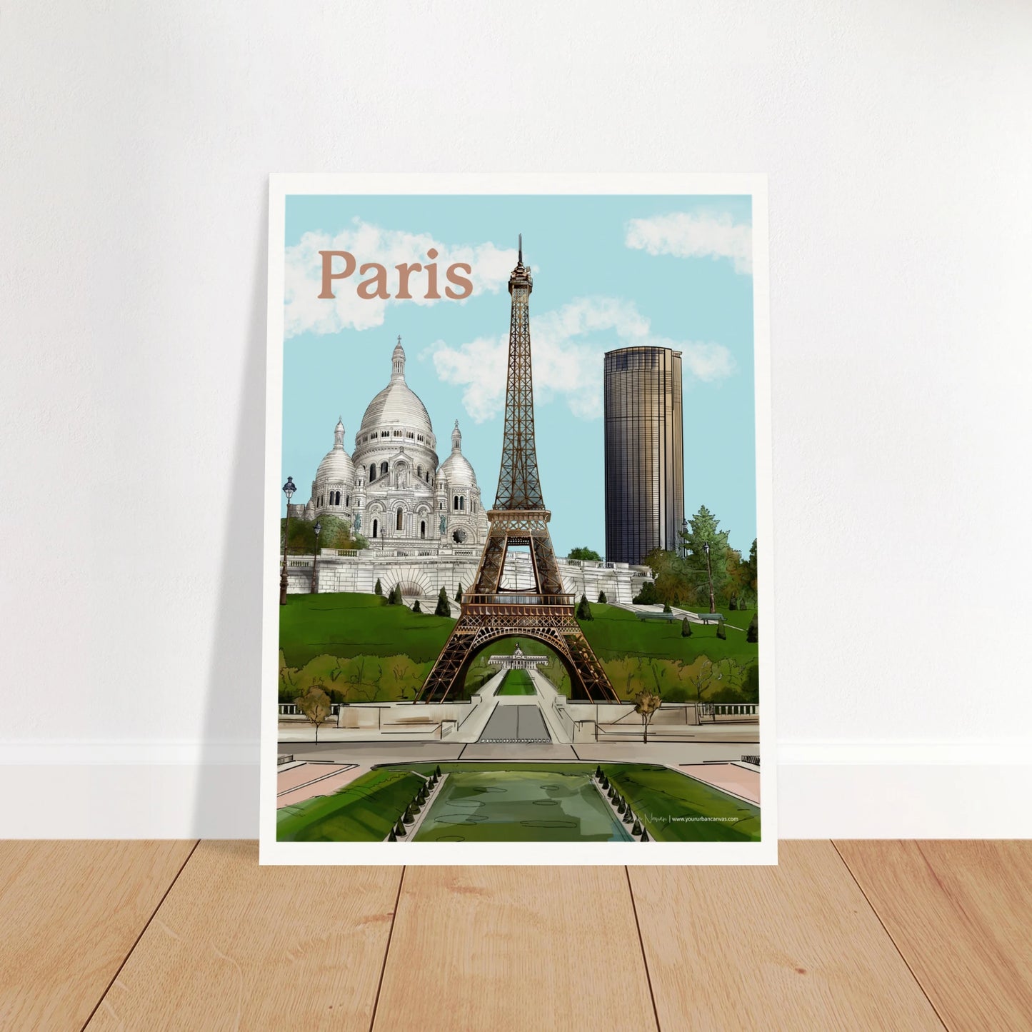 Paris - Bold Typography city print, 30x40cm, showcasing the Eiffel Tower sparkling against a golden skyline, the artistic charm of  Sacre-Coeur, and the elegant height of Tour Montparnasse. Each piece brings the magic, history, and modern vibrance of Paris directly into your home or office