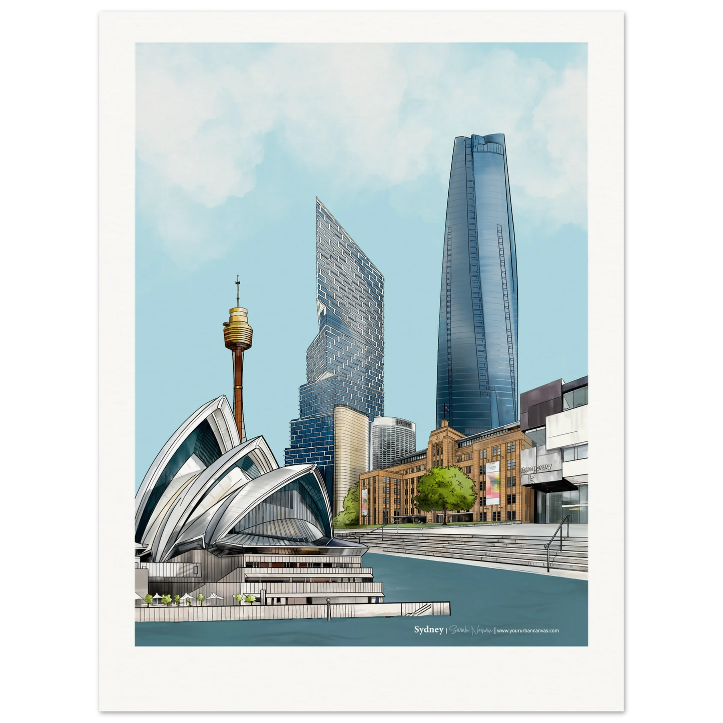 Sydney - Personalise your own painting of Sydney  - showcasing the Sydney Opera House, the Harbour,  One Barangaroo, and the stunning Museum of Contemporary Art 