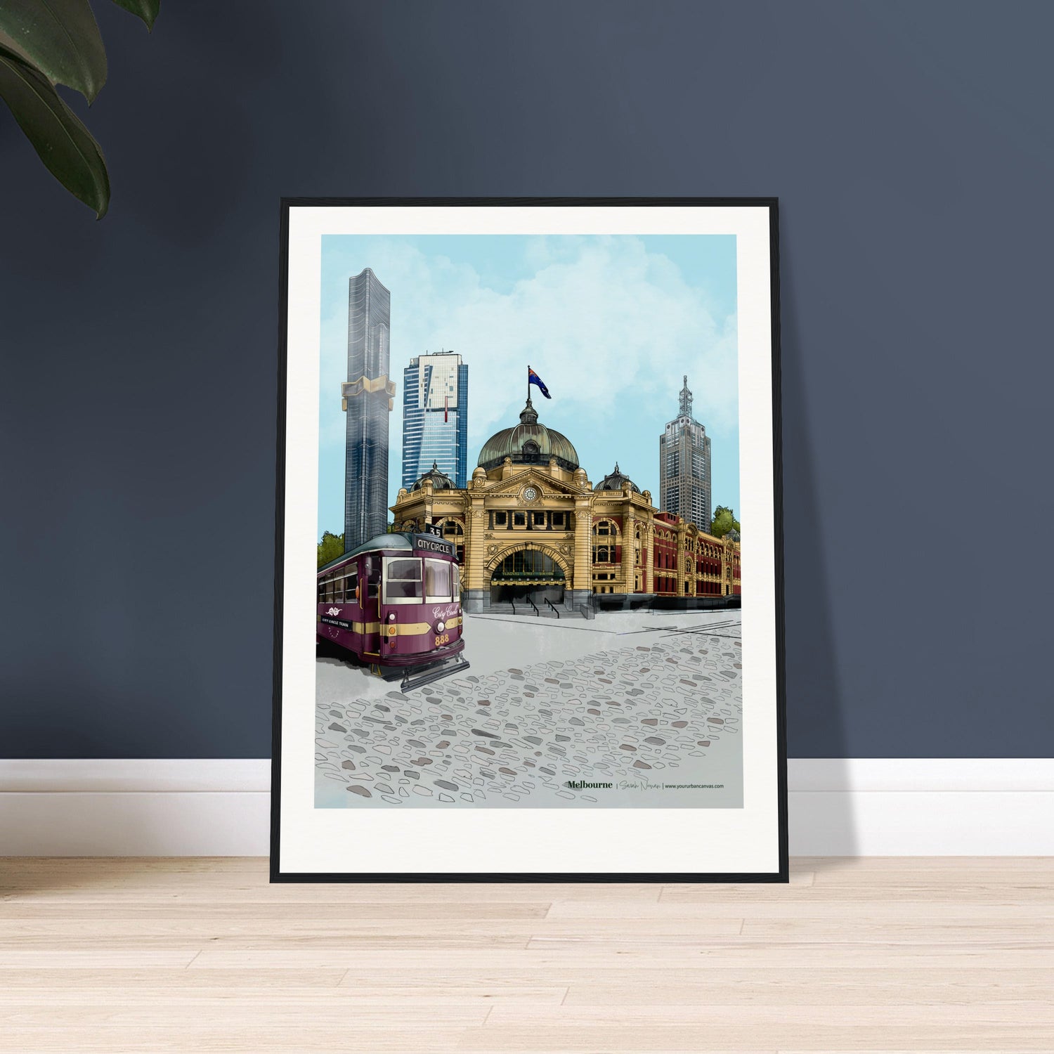 Melbourne - Subtle Title print, size 60x80cm, framed in black, emphasizing the depth and detail of Melbourne's iconic urban setting
