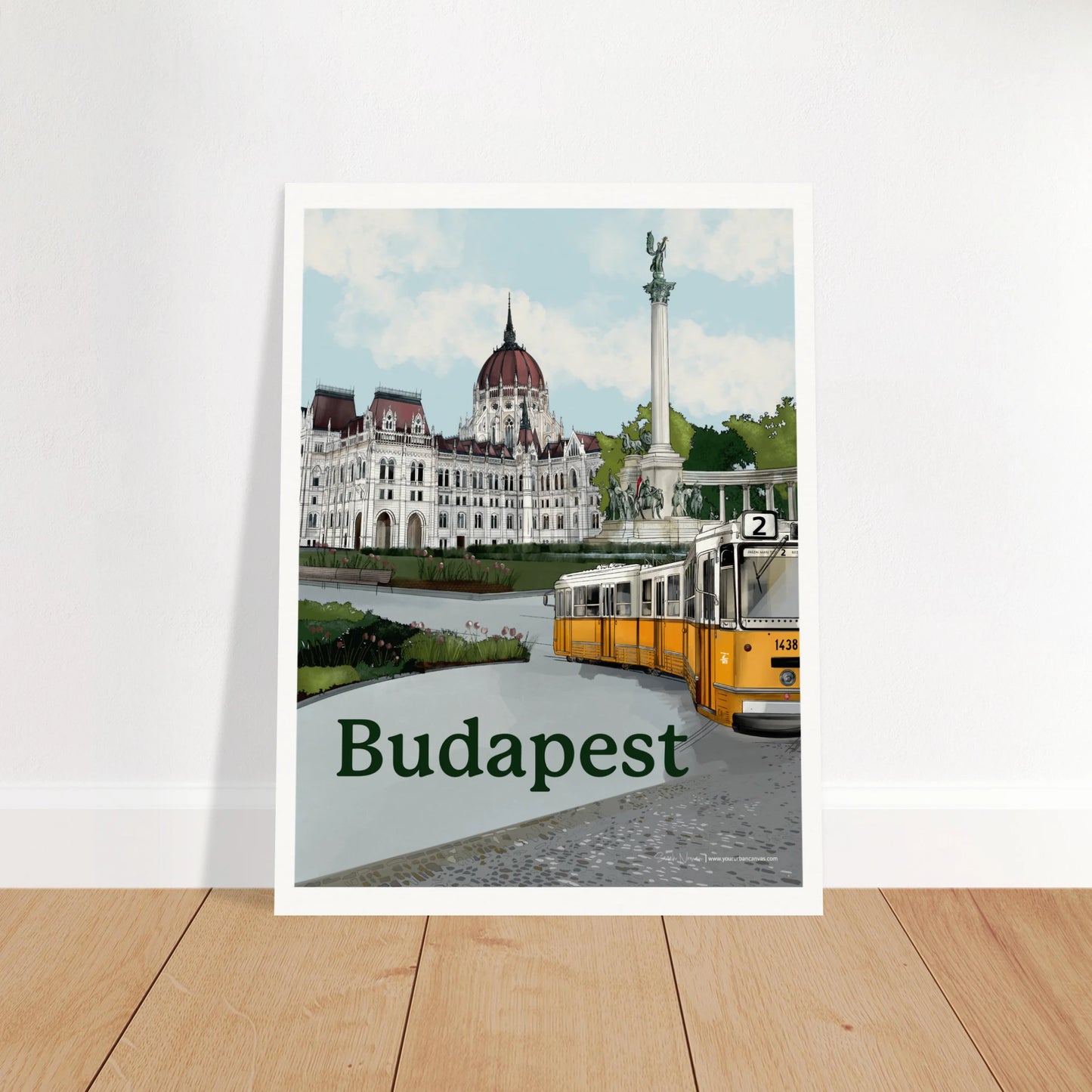 Budapest - Bold Typography print, size 30x40cm, featuring bold typography with stunning representation of the Parliament Building and its rich architectural details. 