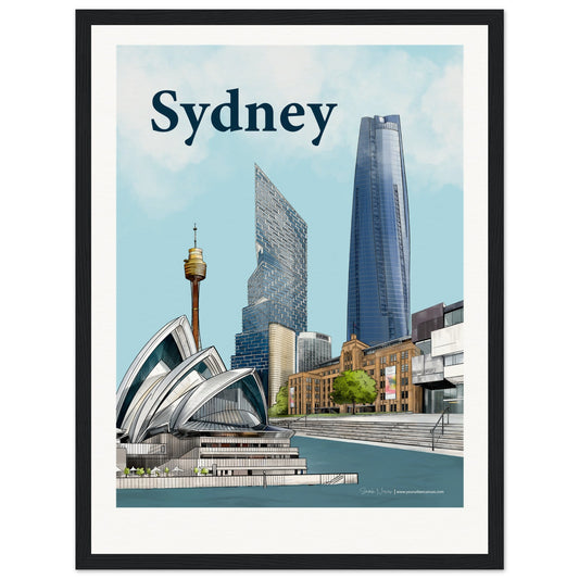 Sydney - Personalised  Bold Typography print, size 30x40cm, framed in black, creating a bold and Personalised  statement piece.