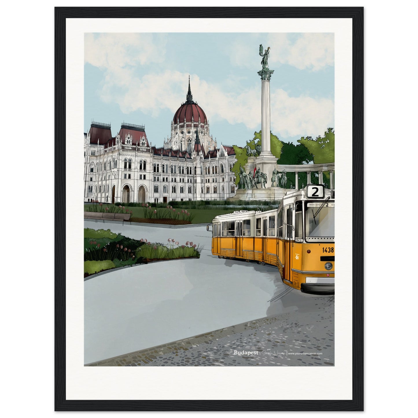 Budapest - Personalised Subtle Title print, size 30x40cm, framed in black, emphasising the city's architectural beauty, from the detailed Parliament exterior to the cobbled streets, made uniquely yours.
