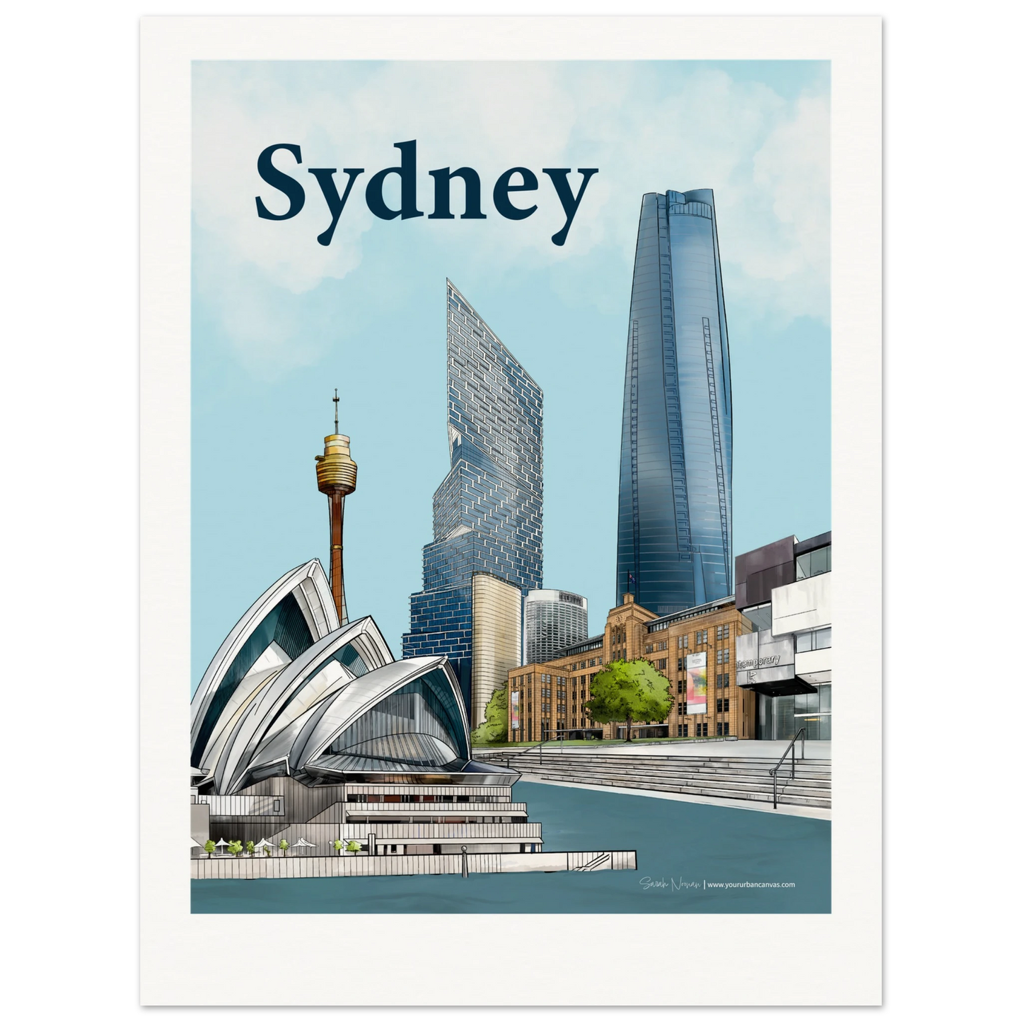 Create a Perfect Sydney Gift - Personalised  Bold Typography print, featuring One Barangaroo, Quay Quarter Tower, and the bustling waterfront. A fantastic gift for a loved one or work colleague leaving Sydney. 